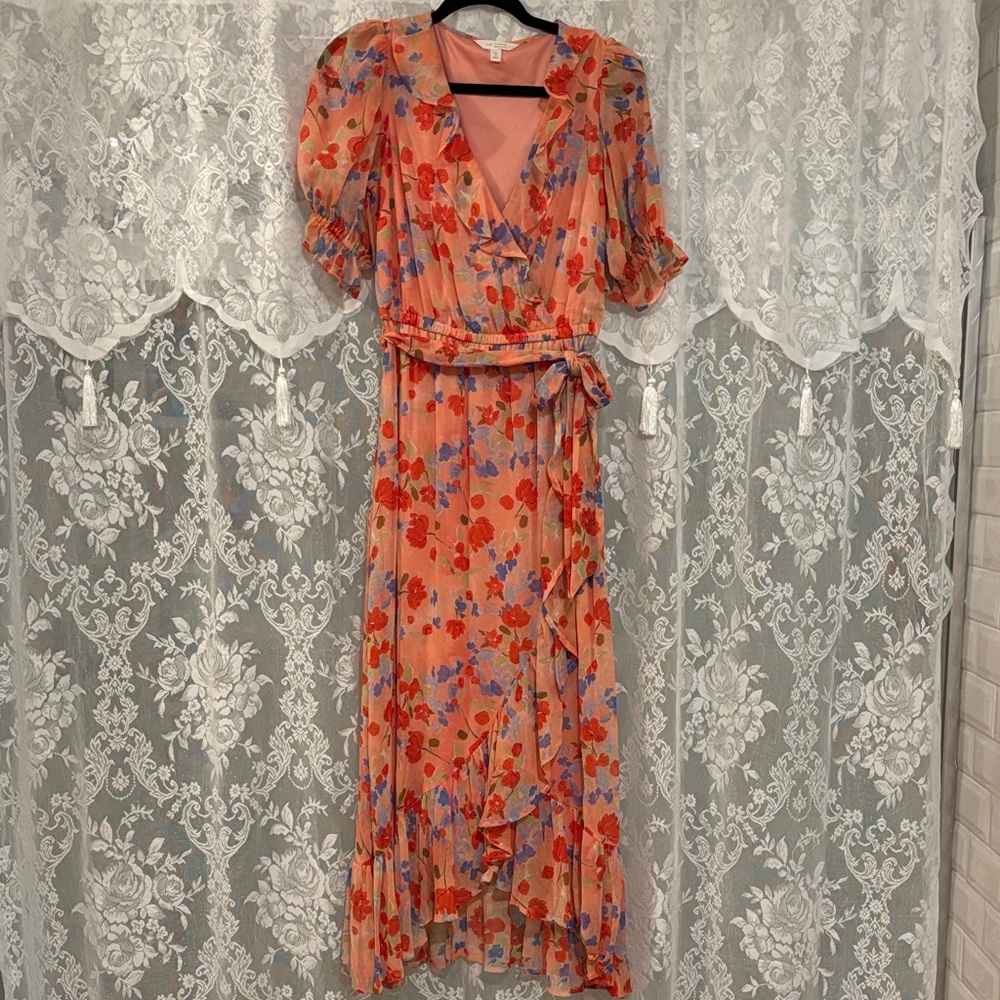 LC Lauren Conrad Red and Blue Floral Midi Dress